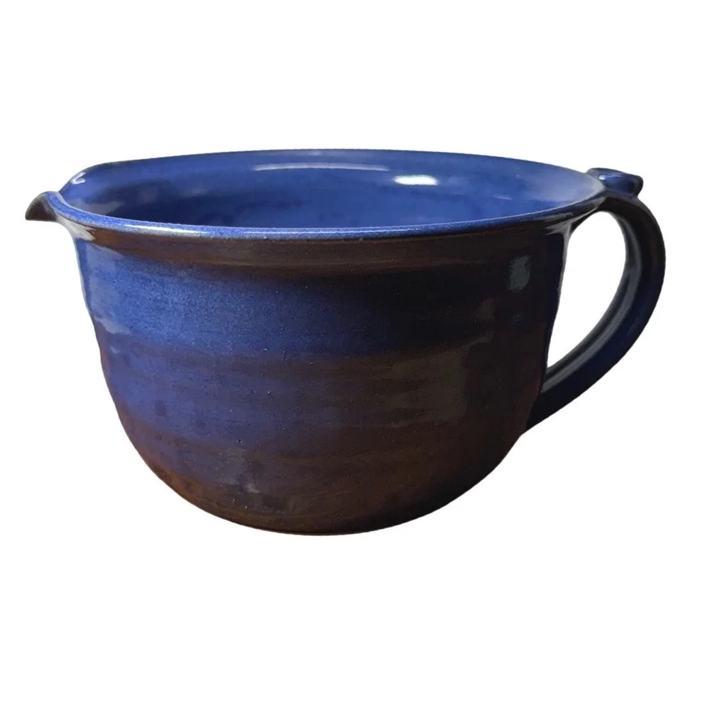 Downs Studio Pottery Cobalt Blue Glazed Stoneware Batter Bowl with Pour‎ Spout